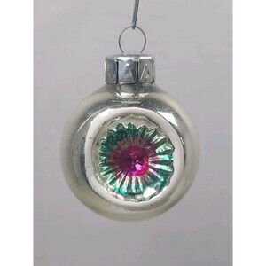 Vintage East Germany Indent Reflector 2" Glass Christmas Ornament multicolored
